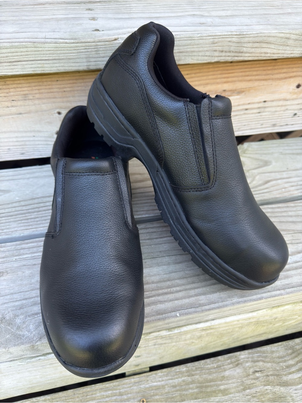 HYTest Footrests XT Safety Toe Black Leather Loafer Slip On Work Shoe Size 12 M